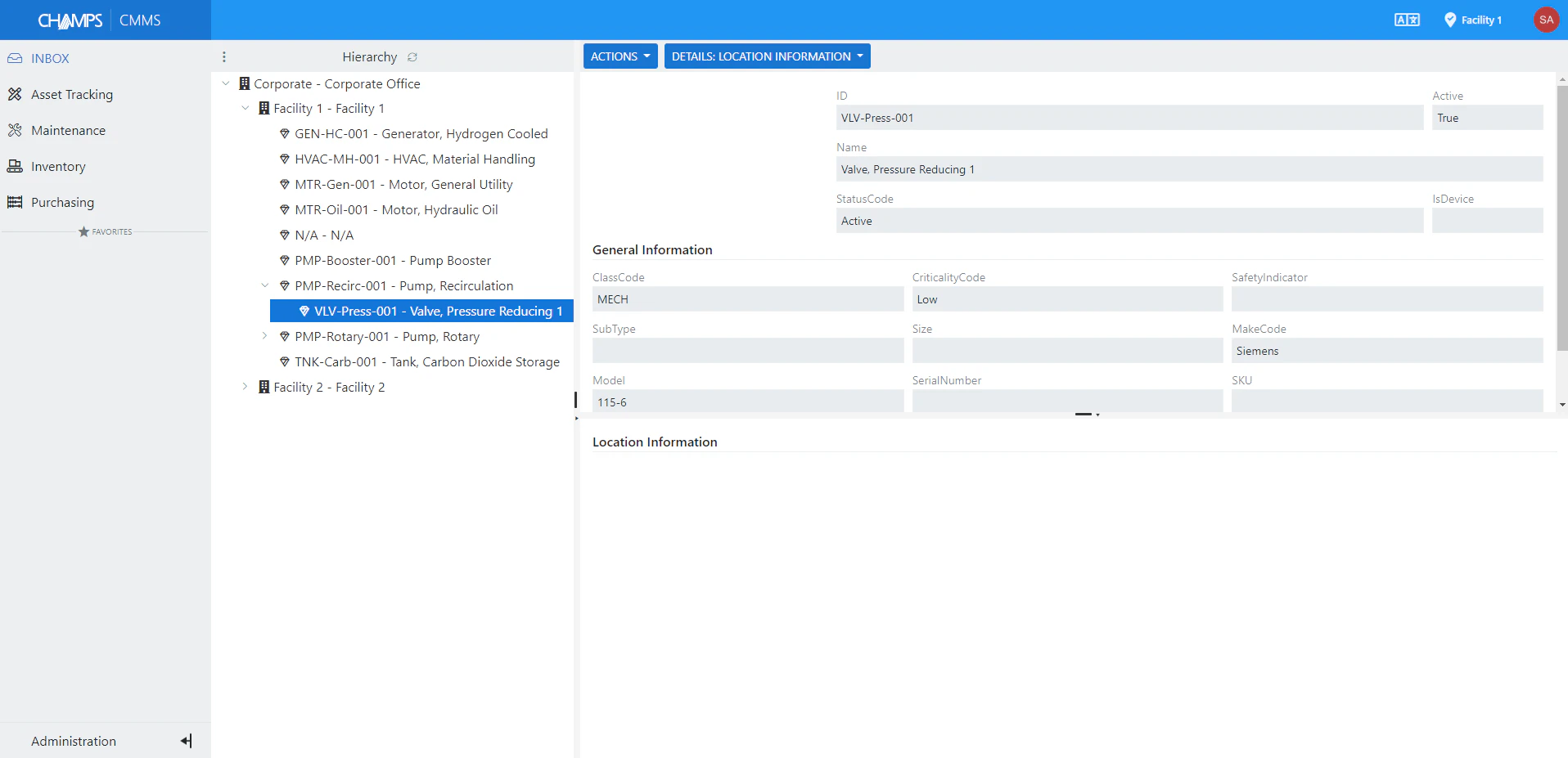 screenshot of CHAMPS CMMS